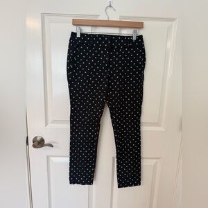 LOFT Black Skinny Pants with White Polka Dot Pattern